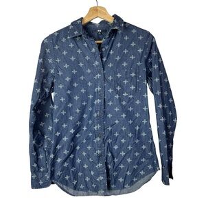 Uniqlo Blue Denim Floral Print Long Sleeve Button Down M